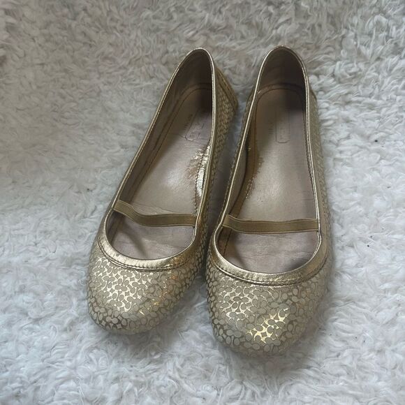 Coach Valari logo leather gold ballerina flats SZ8.5. - Picture 2 of 11
